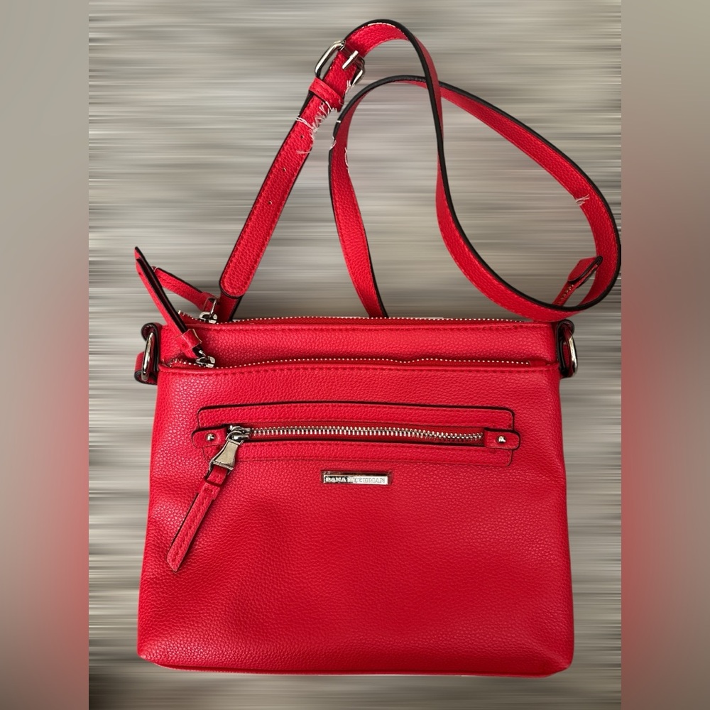 NWOT Dana Buchman Red, Vegan Multi-Zipper Crossbody Handbag Purse